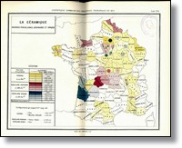 Cartograma de la producción de cerámica francesa en 1873 