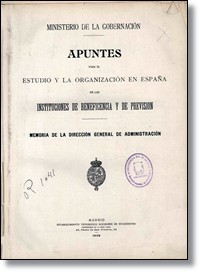 Portada: Apuntes para el estudio y la organización en España de las instituciones de beneficencia...